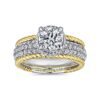 14K White-Yellow Gold Round Wide Band Diamond Engagement Ring - Image 4
