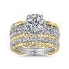 14K White-Yellow Gold Round Wide Band Diamond Engagement Ring - Image 5