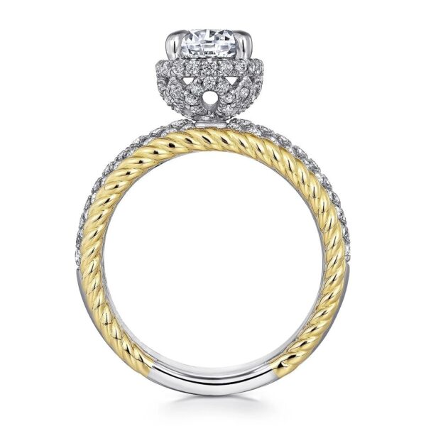 14K White-Yellow Gold Round Wide Band Diamond Engagement Ring - Image 3