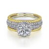 14K White-Yellow Gold Round Wide Band Diamond Engagement Ring