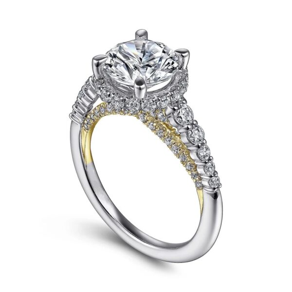 14K White-Yellow Gold Hidden Halo Round Diamond Engagement Ring - Image 4