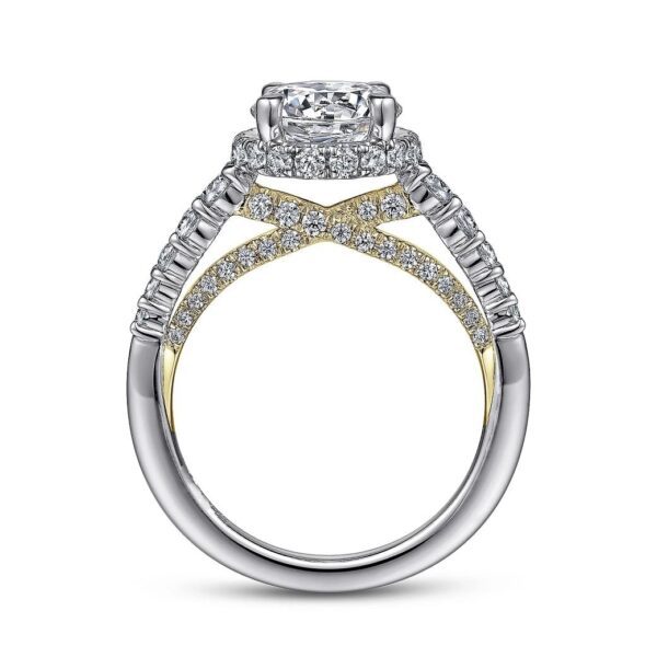 14K White-Yellow Gold Hidden Halo Round Diamond Engagement Ring - Image 2