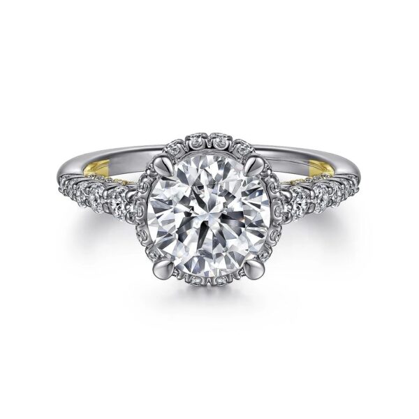 14K White-Yellow Gold Hidden Halo Round Diamond Engagement Ring