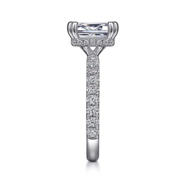 14K White Gold Hidden Halo Emerald Cut Diamond Engagement Ring - Image 4