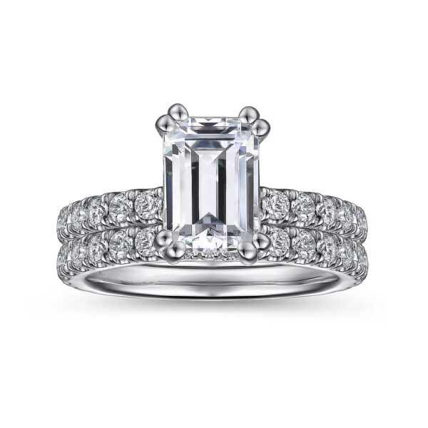 14K White Gold Hidden Halo Emerald Cut Diamond Engagement Ring - Image 5