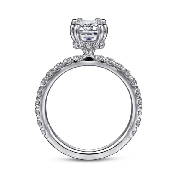 14K White Gold Hidden Halo Emerald Cut Diamond Engagement Ring - Image 3