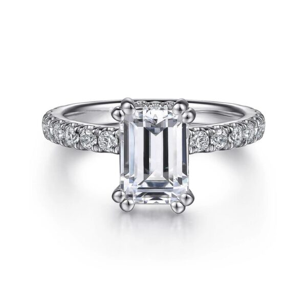 14K White Gold Hidden Halo Emerald Cut Diamond Engagement Ring