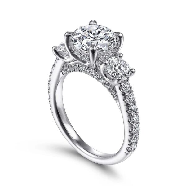 18K White Gold Round 3 Stone Diamond Engagement Ring - Image 2