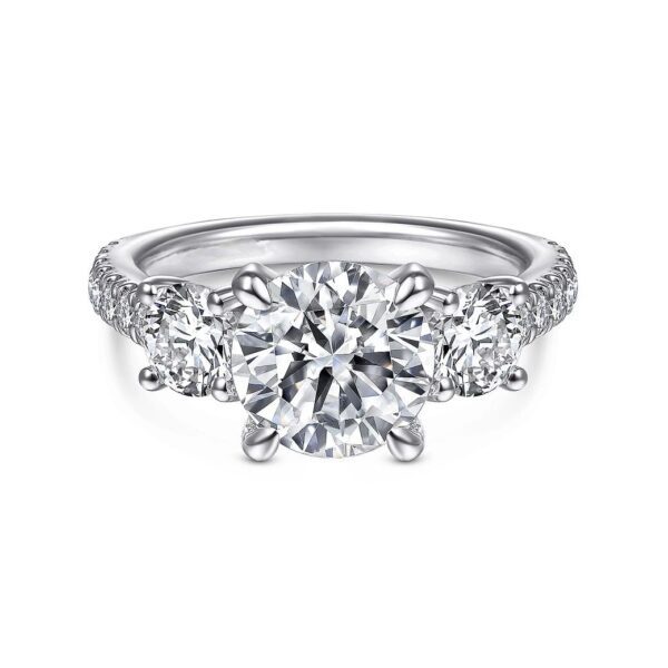 18K White Gold Round 3 Stone Diamond Engagement Ring