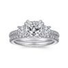 18K White Gold Cushion Cut Three Stone Diamond Engagement Ring - Image 5