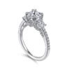 18K White Gold Cushion Cut Three Stone Diamond Engagement Ring - Image 4