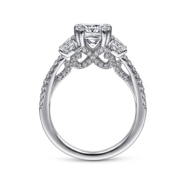 18K White Gold Cushion Cut Three Stone Diamond Engagement Ring - Image 3