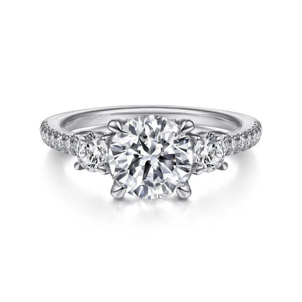18K White Gold Round 3 Stone Diamond Engagement Ring