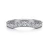 Vintage Inspired 14K White Gold Curved Channel Set Diamond Wedding Band with Engraving - 0.48 ct