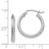 14K White Gold Knife Edge Diamond-cut 2.5x20mm Hoop Earrings - Image 3