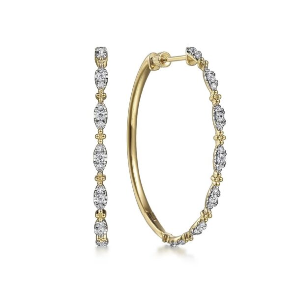 14K Yellow Gold 40mm Diamond Station Hoop Earrings