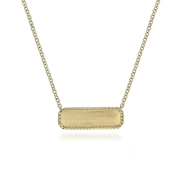 14K Yellow Gold Rectangular ID Pendant Necklace with Twisted Rope Frame