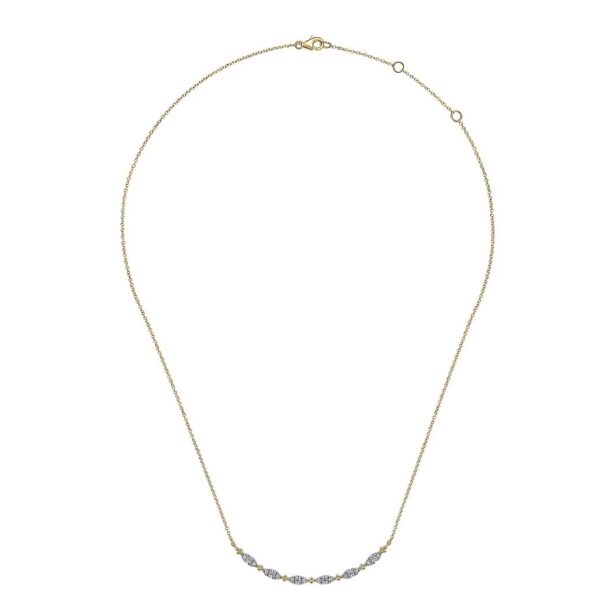 14K Yellow Gold Curved Bujukan Bar Diamond Necklace - Image 2