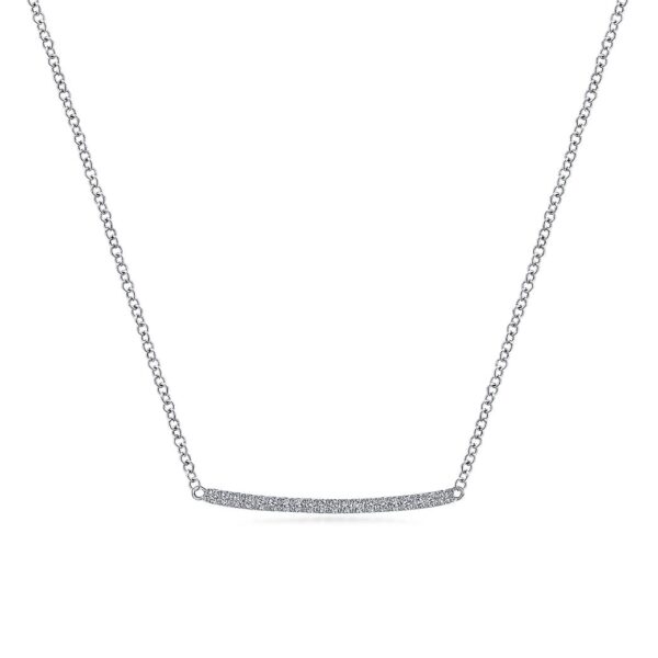 14K White Gold Curved Pave Diamond Bar Necklace