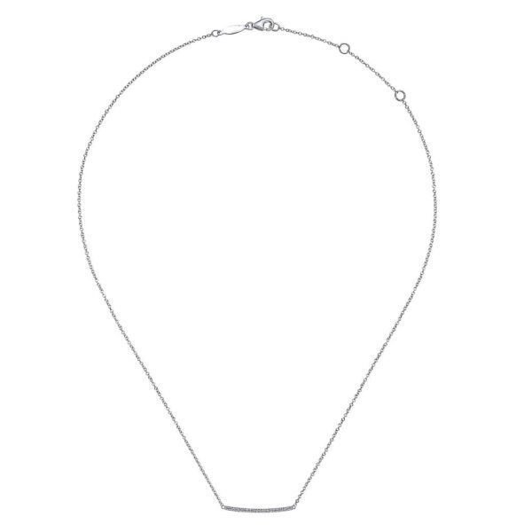 14K White Gold Curved Pave Diamond Bar Necklace - Image 2