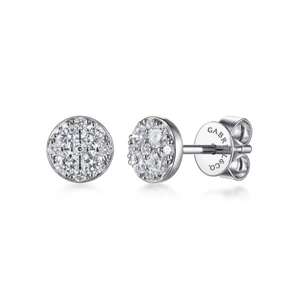 14K White Gold Round Cluster Diamond Stud Earrings