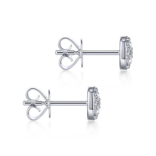 14K White Gold Round Cluster Diamond Stud Earrings - Image 2