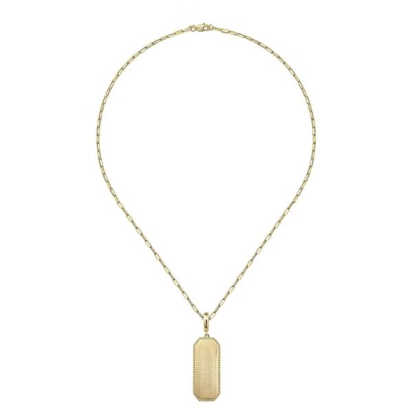 14K Yellow Gold Elongated Dog Tag Pendant Hollow Chain Necklace - Image 2