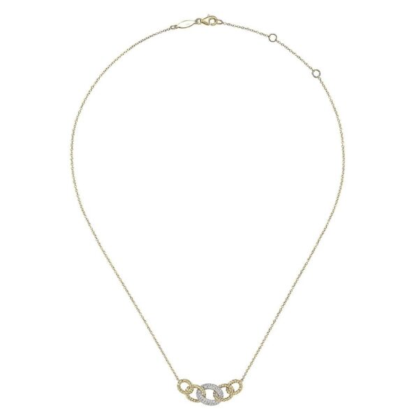 14K Yellow-White Gold Twisted Rope Link Necklace with Pave Diamond Link Station - Image 2