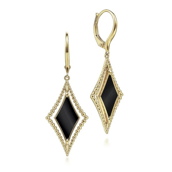 14K Yellow Gold Bujukan Black Onyx Drop Earrings