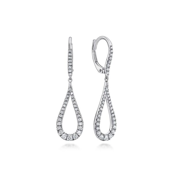 14K White Gold Contoured Pear Shaped Diamond Drop Earrings