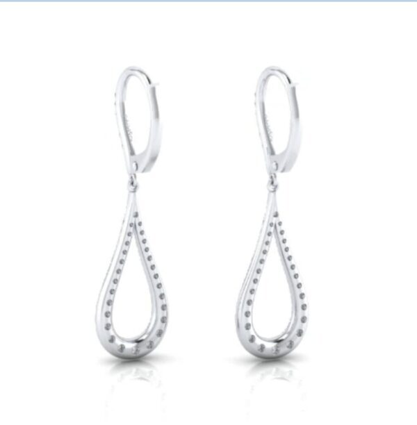 14K White Gold Contoured Pear Shaped Diamond Drop Earrings - Image 2