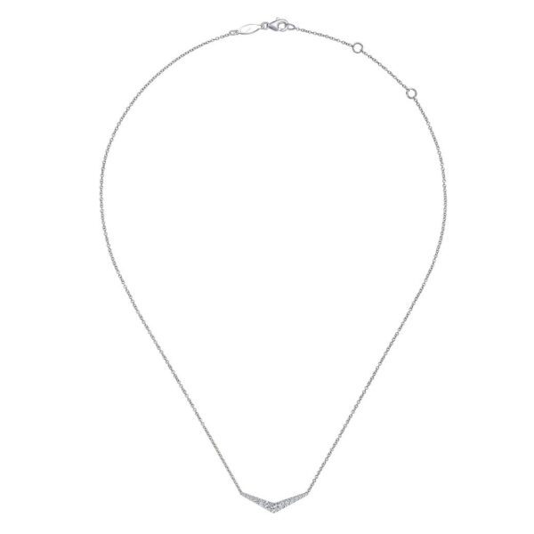 14K White Gold Curved Diamond Bar Necklace - Image 2