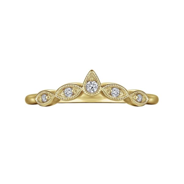 Vintage Inspired 14K Yellow Gold Curved Gold Diamond Anniversary Band - 0.07 ct - Image 5