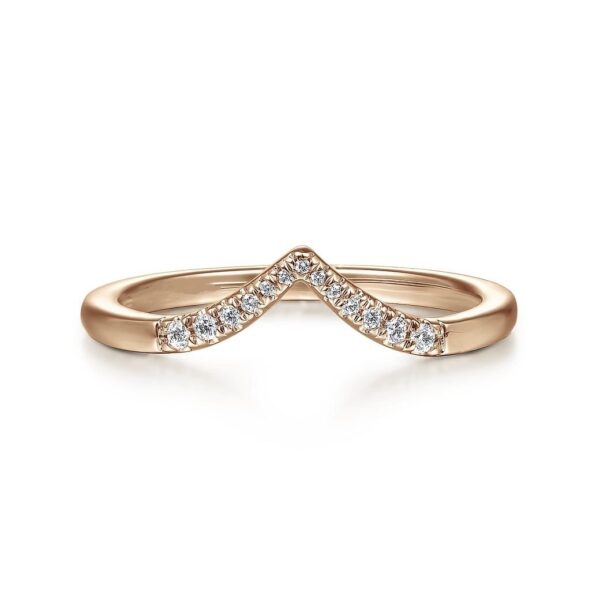 14K Rose Gold Curved V Diamond Wedding Band - 0.06 ct