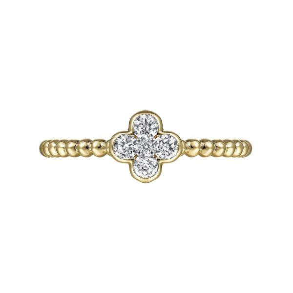 14K Yellow Gold Diamond Cluster Clover and Bujukan Bead Ring - Image 5