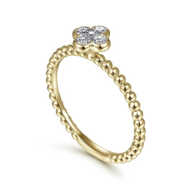 14K Yellow Gold Diamond Cluster Clover and Bujukan Bead Ring - Image 3