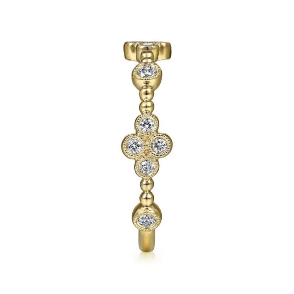 14K Yellow Gold Bezel Set Diamond Quatrefoil Station Ring - Image 4