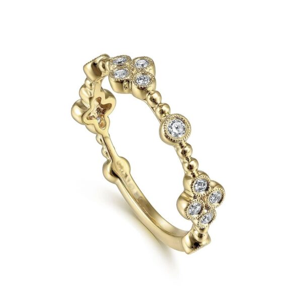 14K Yellow Gold Bezel Set Diamond Quatrefoil Station Ring - Image 2