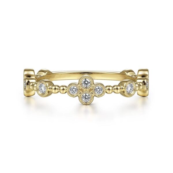 14K Yellow Gold Bezel Set Diamond Quatrefoil Station Ring