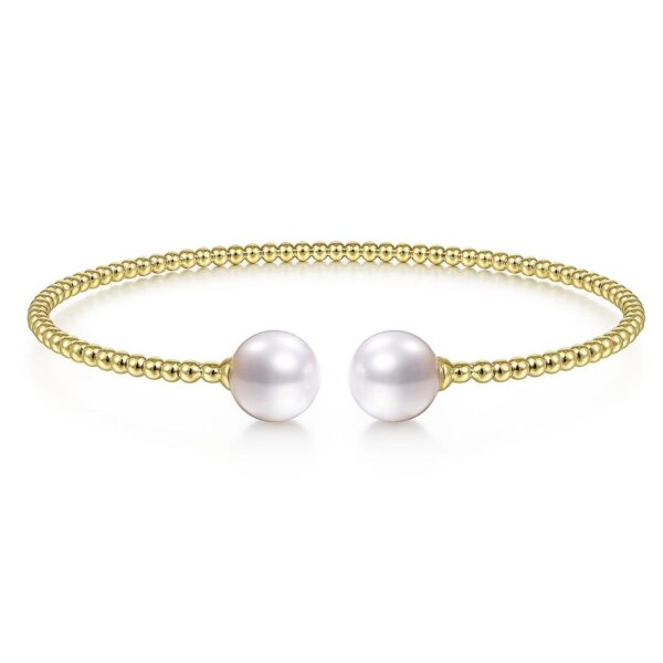 14K Yellow Gold Bujukan Pearls Split Bangle