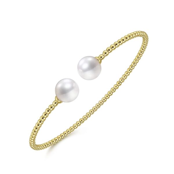 14K Yellow Gold Bujukan Pearls Split Bangle - Image 3