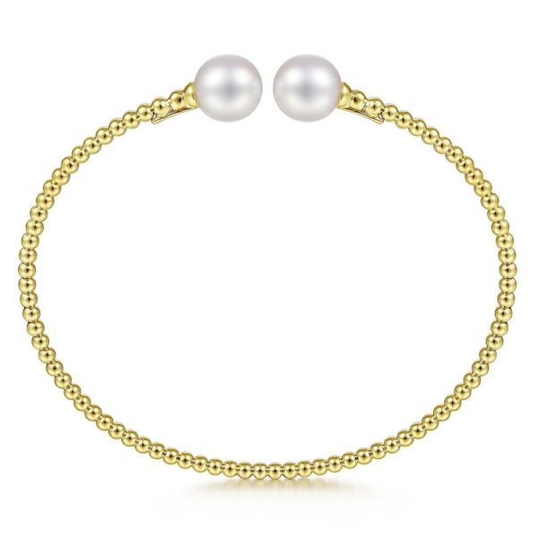 14K Yellow Gold Bujukan Pearls Split Bangle - Image 2