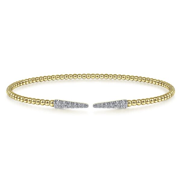 Split 14K Yellow Gold Bujukan Bead Cuff Bracelet with Diamond Pave Spikes