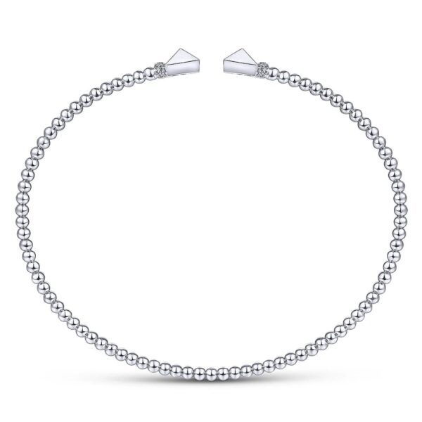 14K White Gold Bujukan Split Cuff Bracelet with Pyramid and Diamond Caps - Image 2