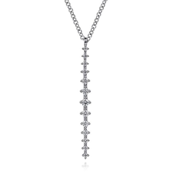 14K White Gold Long Diamond Drop Bar Necklace