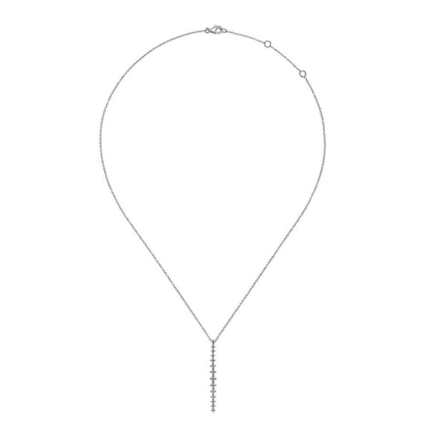 14K White Gold Long Diamond Drop Bar Necklace - Image 2