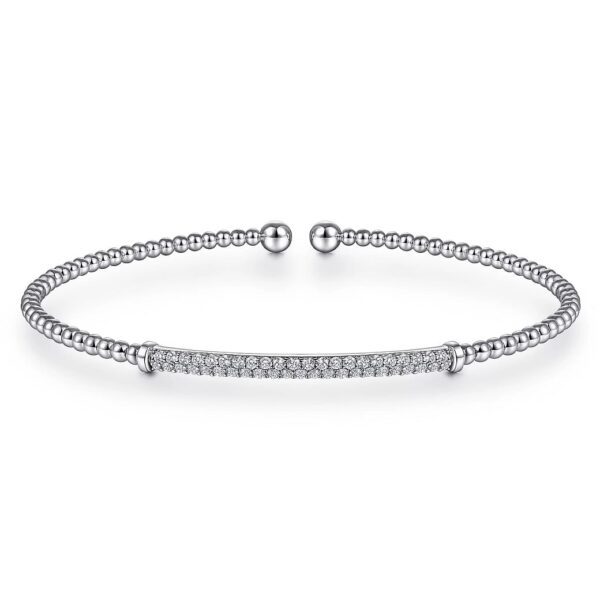 14K White Gold Bujukan Diamond Bar Split Bangle