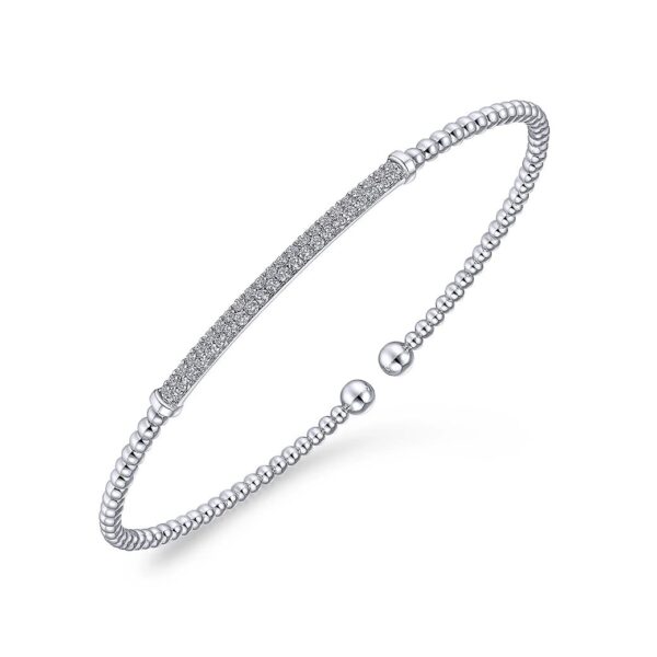 14K White Gold Bujukan Diamond Bar Split Bangle - Image 3