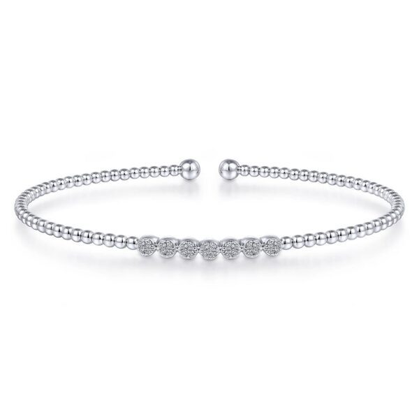 14K White Gold Bujukan Bead and Cluster Diamond Bangle