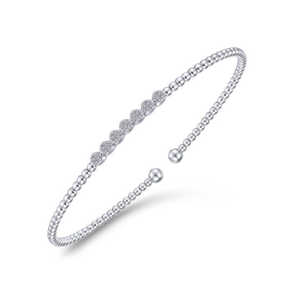 14K White Gold Bujukan Bead and Cluster Diamond Bangle - Image 2